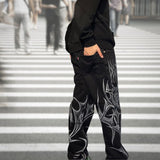 Gothic Trendy Jeans Men's Retro Punk Dark Loose Wide-leg Pants Y2K Street Harajuku Casual Straight Jeans