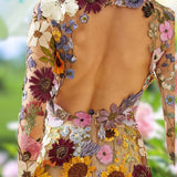 Floral Embroidery Elegant Luxury Women Mini Dress Half High Collar