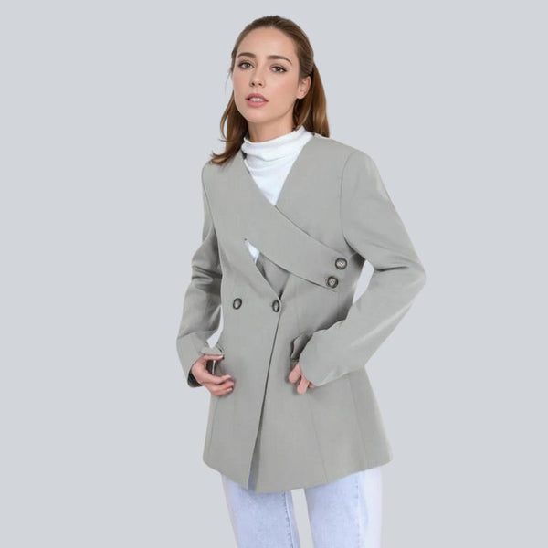 DEAT Fashion Women's Blazer V-neck Deconstruction Side Button Waist Long Sleeve Gray Suit Jackets Spring 2024 New Tide CPDB002