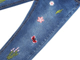 4-15T Girls Jeans For Teenage Kids Pants Children Denim Trousers Blue Stretch Embroidery Flowers Teen Clothes Spring Clothing