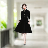 ZUOMAN Women Autumn & Winter Elegant Velvet Dress Festa High Quality Vintage Party Robe A-Line Designer Black Vestidos