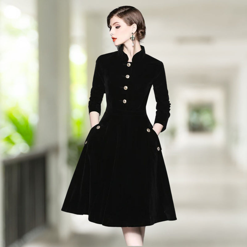 ZUOMAN Women Autumn & Winter Elegant Velvet Dress Festa High Quality Vintage Party Robe A-Line Designer Black Vestidos