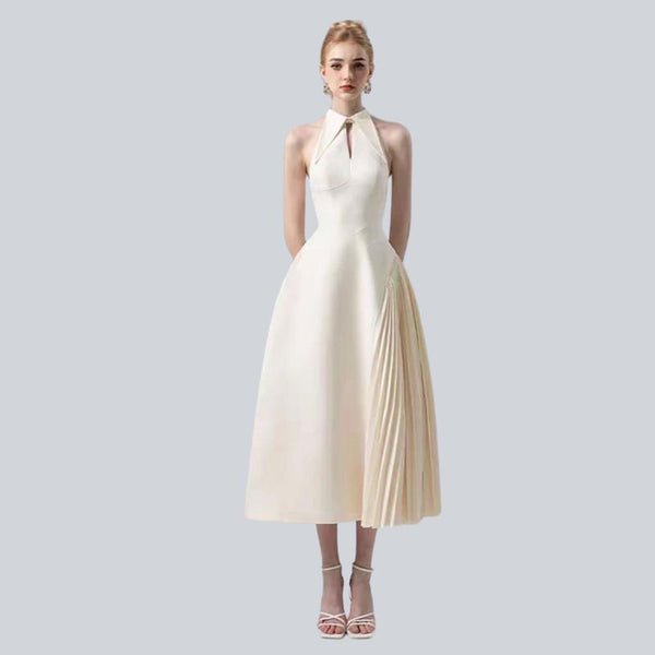 DEAT Women Fashion Dress Lapel Hollow Out Sleeveless Patchwork Pleated Waist Asymmetric Elegant Dresses Summer 2024 New 13DB3299