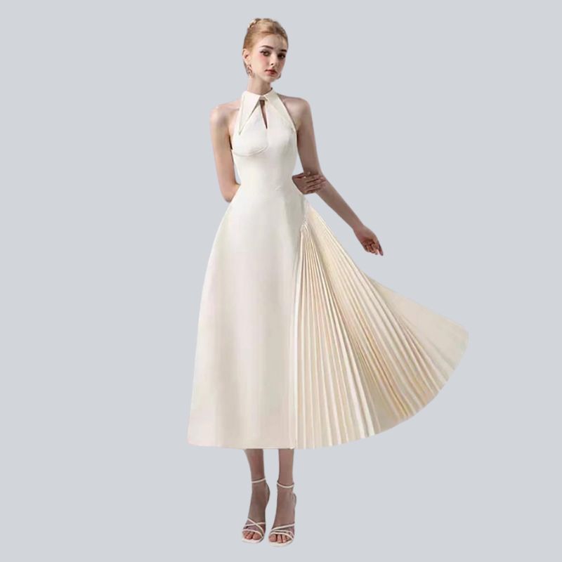 DEAT Women Fashion Dress Lapel Hollow Out Sleeveless Patchwork Pleated Waist Asymmetric Elegant Dresses Summer 2024 New 13DB3299