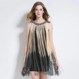 Great Gatsby Ombre Metal Chain Halter Black 1920s Fringe Flapper Charleston Dress Robe Sexy Party Bodycon Club Dress Vestido