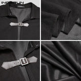 INCERUN Fashion Men Cloak Coats Solid Color One Button Lapel Cape Trench Streetwear Winter Faux Blends Overcoat Men Jackets