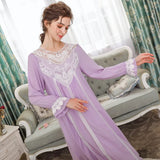 Women Sleepwear Princess Sleeping Skirt Long Sleeve Lace Dress French Court Cotton Retro Victorian Nightgown Elegant Romantic