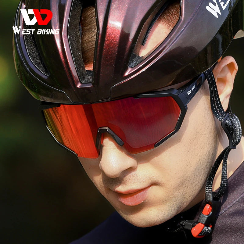 WEST BIKING Professional Polarized 3 Lens Cycling Glasses MTB Road Bike Sport Sunglasses Bike Eyewear UV400 Bicycle Goggles