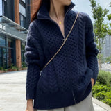 European Station Autumn and Winter Thick High-necked Cashmere Knitted Cardigan Woman Loose Thin Zipper Sweater Coat Wool Coat