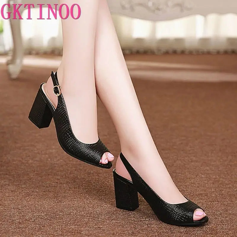 GKTINOO 2024 Summer shoes Woman Open Toe Women Genuine Leather High Heel Sandals Casual Platform Sandals Women Sandals