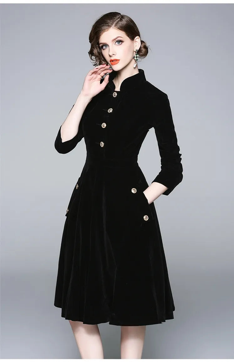 ZUOMAN Women Autumn & Winter Elegant Velvet Dress Festa High Quality Vintage Party Robe A-Line Designer Black Vestidos