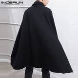 INCERUN Fashion Men Cloak Coats Solid Color One Button Lapel Cape Trench Streetwear Winter Faux Blends Overcoat Men Jackets