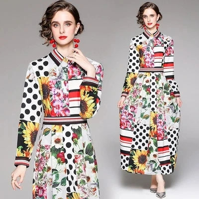 Banulin New 2024 Spring Long Maxi Dress Women's Turn Down Neck Long Sleeve Charming Floral Print Bohemia Casual Runway Dresses