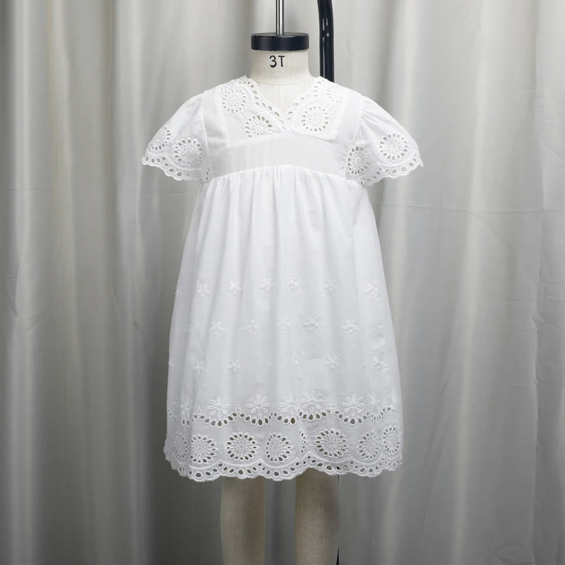 Girls Clothes Summer Girls Cotton Lace Dress for Kids Children Clothing White Lace Princess Korean Cute Dress Size 100-140