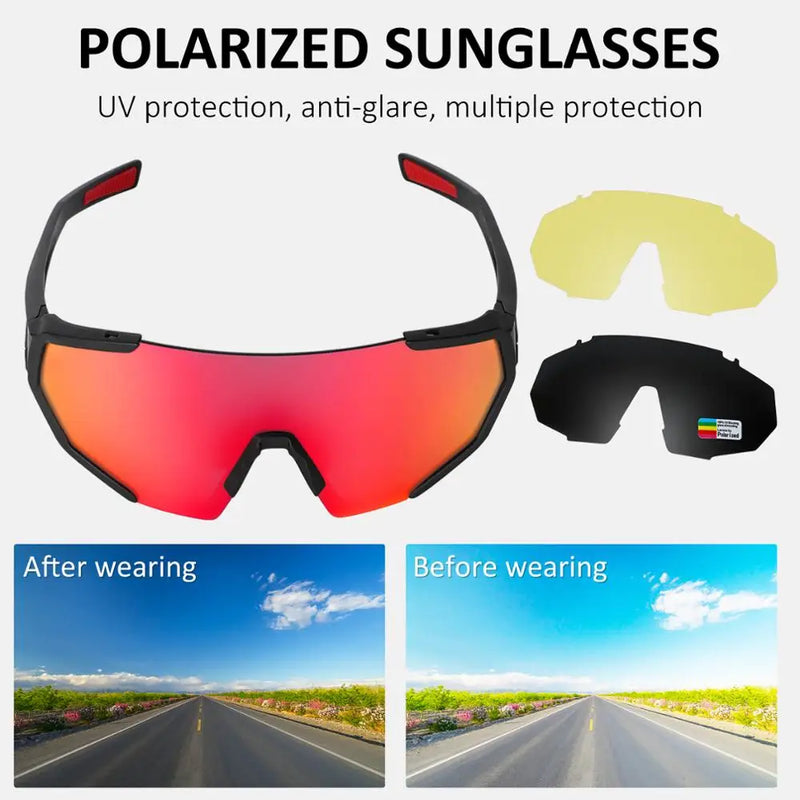 WEST BIKING Professional Polarized 3 Lens Cycling Glasses MTB Road Bike Sport Sunglasses Bike Eyewear UV400 Bicycle Goggles