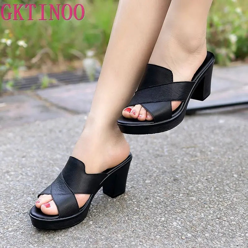 GKTINOO Women's Slippers Sandals 2024 Summer 7cm High Heels Women Shoes Woman Slippers Summer Sandals Casual Shoes