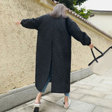 LANMREM New Street Thin Style Black Oversize Lapel Back Vent Button 2024 Female's Long Cotton Coat Jaqueta Feminina WTH1201