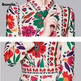 Banulin New 2024 Spring Long Maxi Dress Women's Turn Down Neck Long Sleeve Charming Floral Print Bohemia Casual Runway Dresses