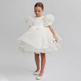 Fashion Girl Princess Vintage Dress Tulle Child Vestido Puff Sleeve Pink Wedding Party Birthday Tutu Dress Child Clothes 1-10Y