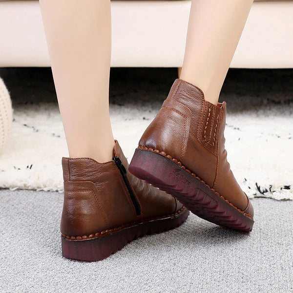 GKTINOO 2024 Fashion Winter Women Shoes Woman Genuine Leather Flat Ankle Boots Women Waterproof Wedge Warm Boots