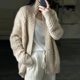 European Station Autumn and Winter Thick High-necked Cashmere Knitted Cardigan Woman Loose Thin Zipper Sweater Coat Wool Coat