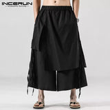 INCERUN Solid Color Men Casual Pants Joggers Elastic Waist Loose Irregular Skirt Trousers Men Streetwear Harajuku Wide Leg Pants