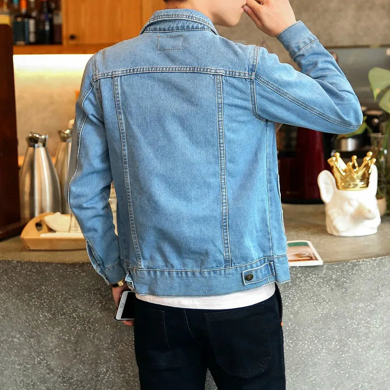 New Fashion Denim Jacket Men's Single Breasted Denim Jacket Men's Stand Collar Bomber Jacket and Coat Large Size M-4XL