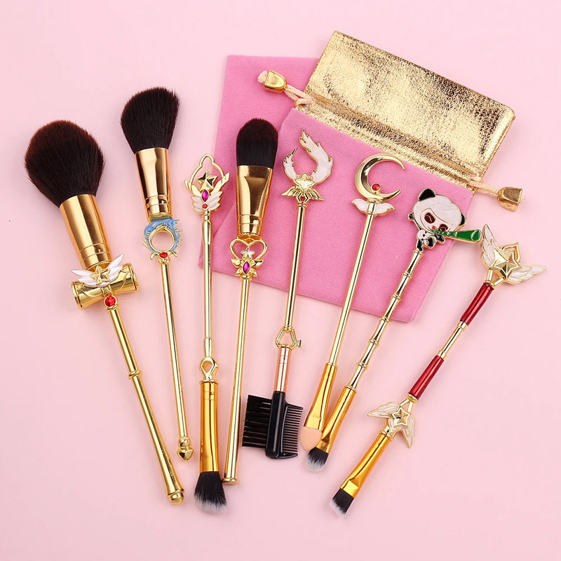 8pcs/Set Online Game Makeup Brushes Set Soft Hair Bright Gold Foundation Concealer Eye Shadow Brushes Magic Girl Makeup Brush