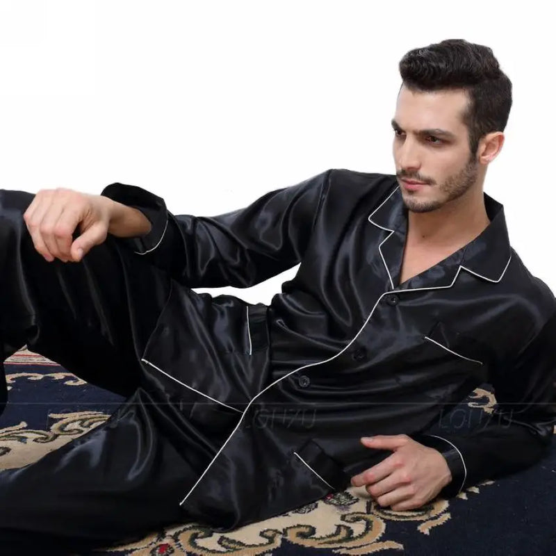 Mens Silk Satin Pajamas  Pyjamas  Set  Sleepwear Set  Loungewear