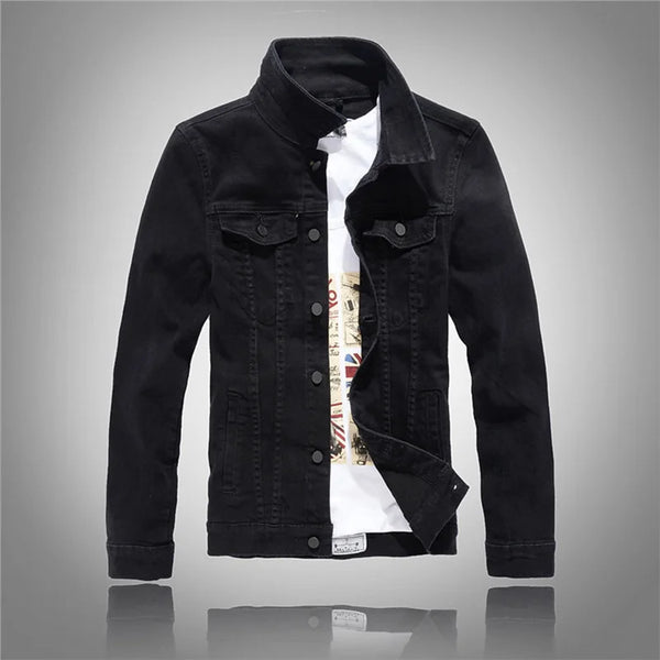 Sokotoo Men's Slim Full Sleeve All Match Denim Jean Jacket Casual Black White Fancy Coloured Coat Outerwear