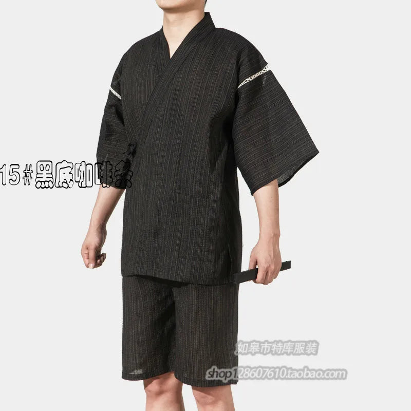 Summer 95% Cotton Japan Style Kimono Pajamas Sets for Men Male Short Sleeve Sleep Lounge Sleepwear Man Kimono Yukata A52511