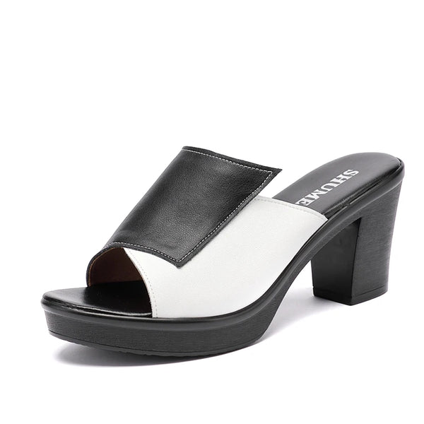 GKTINOO Women Slipper's 2024 Ladies Summer Slippers Genuine Leather Shoes Women High Heels Fashion Summer Shoes