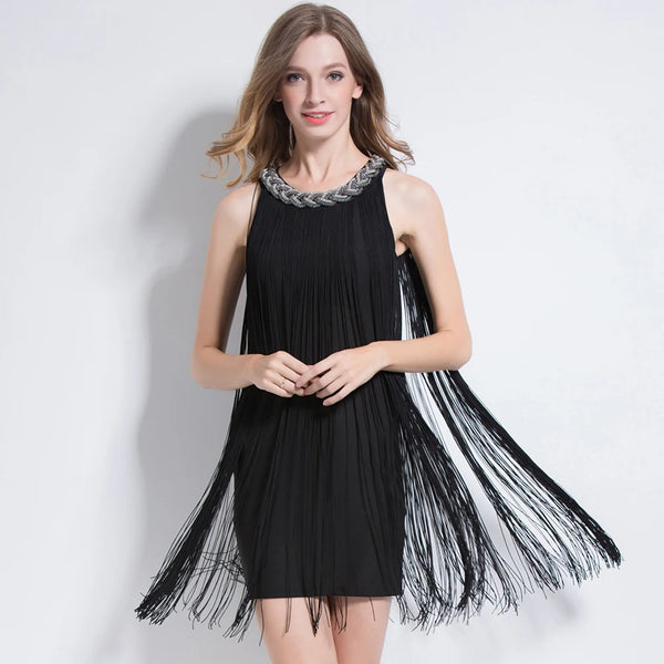 Great Gatsby Ombre Metal Chain Halter Black 1920s Fringe Flapper Charleston Dress Robe Sexy Party Bodycon Club Dress Vestido