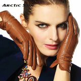 Elegant Women Genuine Lambskin Leather Gloves High Quality Autumn And Winter Plus Velvet Thermal Hot Trendy Female Glove L085NC