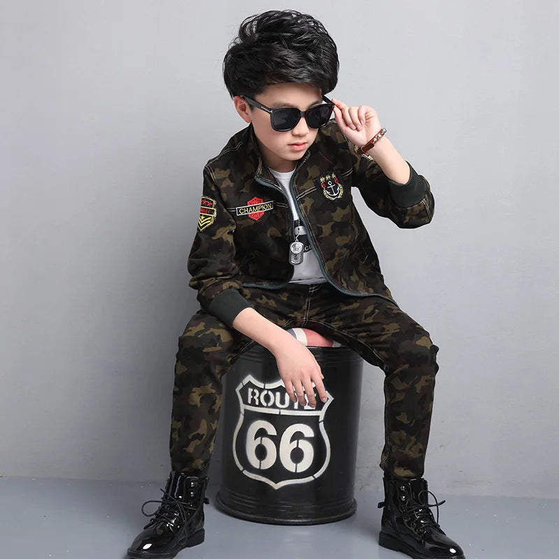 Male Child Clothing Autumn Set Camouflage Cotton 100% Sports Sets Child Spring Boy Long-sleeve + Pants 2pcs