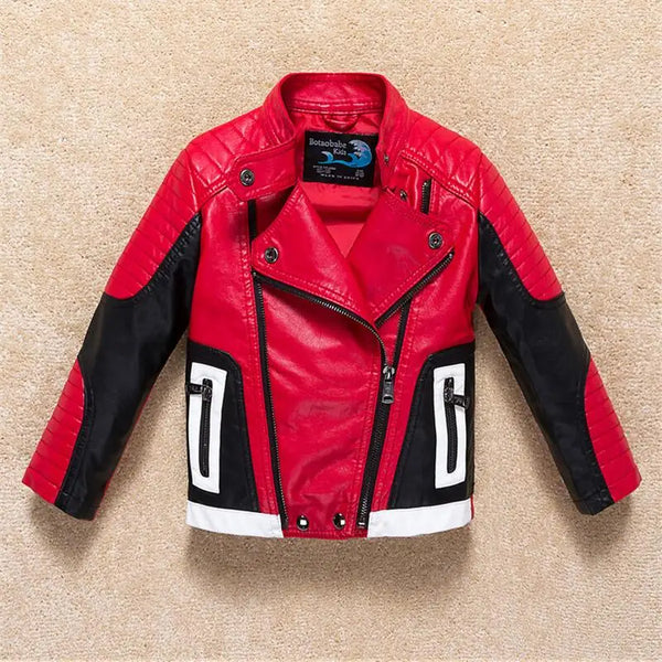 Boys Jacket Coat Kids Leather Jacket Children Spring Autumn Waterproof Windproof  Coat Hit Color Stitching  Locomotive Jacket