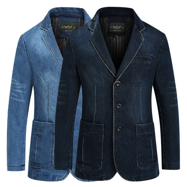 New Mens Denim Blazer Male Suit Jacket Oversized Fashion Cotton Vintage Blue Coat Denim Jacket Men Jeans Blazers