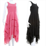 Summer Elegant Irregular Ruffle Long Dress Cute Tank Chiffon Dress