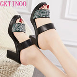 GKTINOO Women Slipper's 2024 Ladies Summer Slippers Shoes Women High Heels Fashion Rhinestone Summer Shoes Genuine Leather