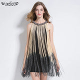 Great Gatsby Ombre Metal Chain Halter Black 1920s Fringe Flapper Charleston Dress Robe Sexy Party Bodycon Club Dress Vestido