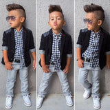 Hooyi Boys 3-Pieces Clothes Suits Children Fashion Set Kids Jacket + Shirt + Jean Baby Boy's Outfits Coat Plaid Shirts Trouser