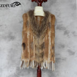 ZDFURS * high quality  hot sale knitted rabbit fur vest raccoon dog fur collar  knitted vest rabbit fur waistcoat   ZDKR-165005