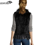 ZDFURS * high quality  hot sale knitted rabbit fur vest raccoon dog fur collar  knitted vest rabbit fur waistcoat   ZDKR-165005