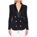 HIGH STREET Newest Fashion 2024 Designer Blazer Women's Shawl Collar Double Breasted Metal Buttons Belt Blazer Jacket