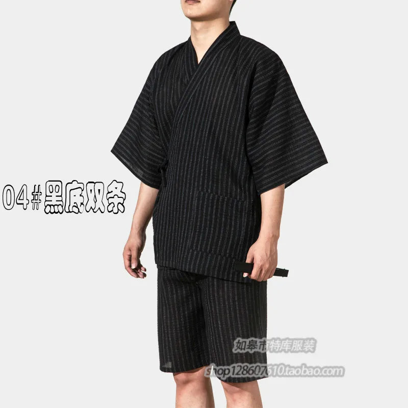 Summer 95% Cotton Japan Style Kimono Pajamas Sets for Men Male Short Sleeve Sleep Lounge Sleepwear Man Kimono Yukata A52511