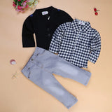 Hooyi Boys 3-Pieces Clothes Suits Children Fashion Set Kids Jacket + Shirt + Jean Baby Boy's Outfits Coat Plaid Shirts Trouser