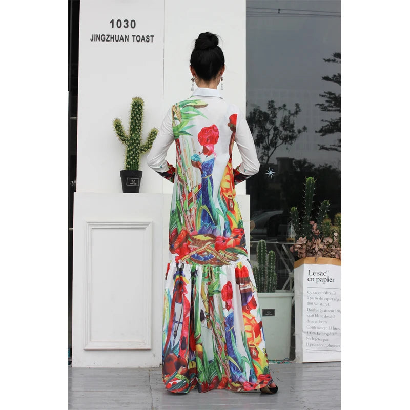 S-4XL High Quality Boho Hippie Temperament Retro Holiday Leisure Long Sleeved Beach Women Dress 2019 The New Summer Maxi Dress