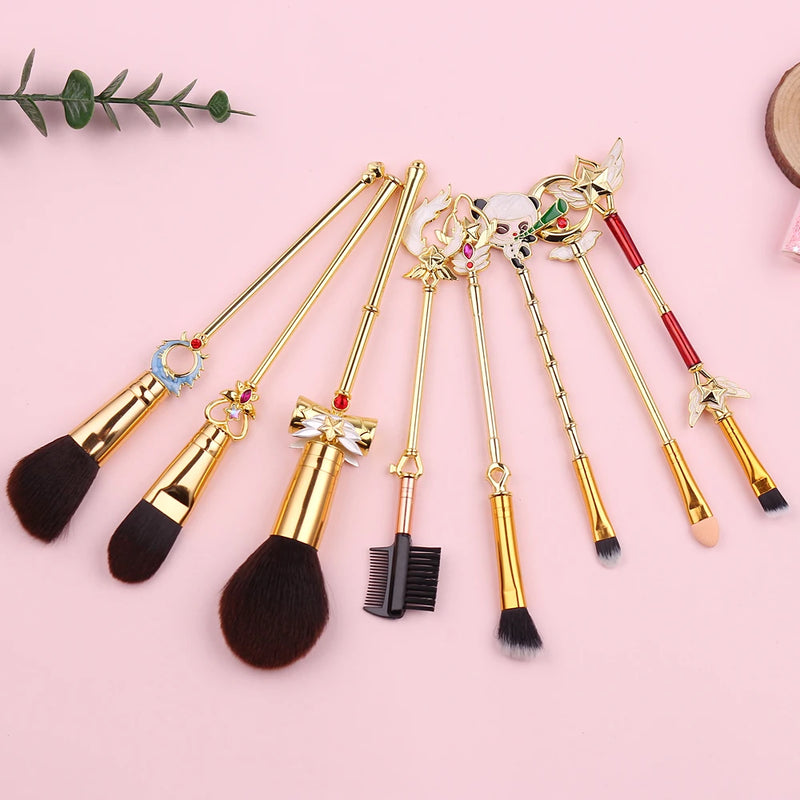 8pcs/Set Online Game Makeup Brushes Set Soft Hair Bright Gold Foundation Concealer Eye Shadow Brushes Magic Girl Makeup Brush