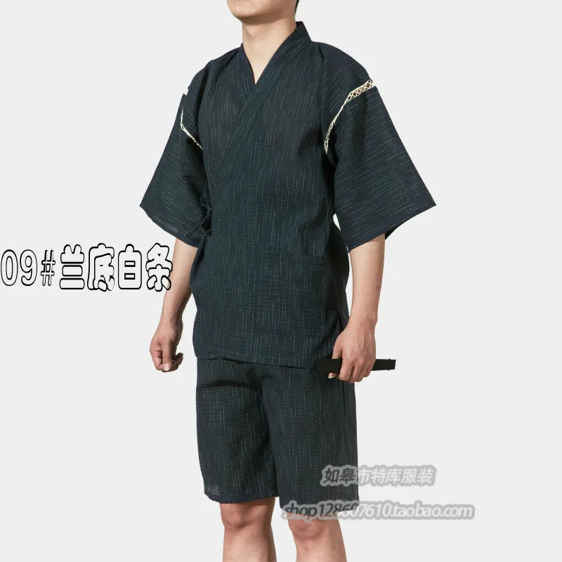 Summer 95% Cotton Japan Style Kimono Pajamas Sets for Men Male Short Sleeve Sleep Lounge Sleepwear Man Kimono Yukata A52511