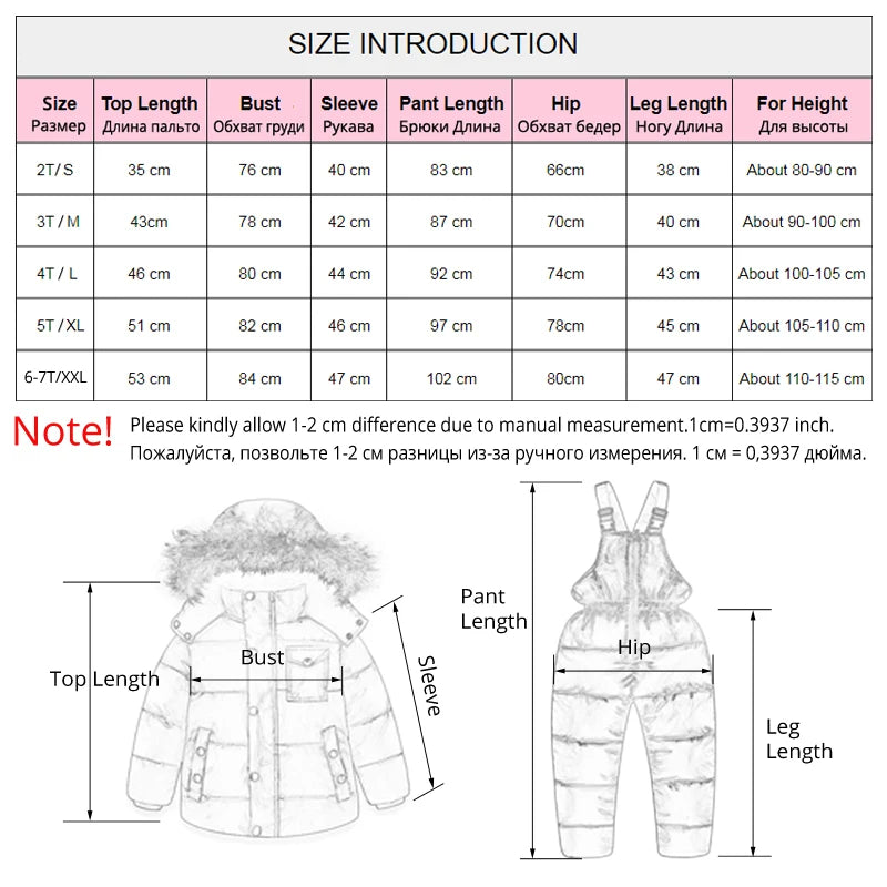 IYEAL Russia Winter Children Clothing Set for Infant Boys Down Cotton Coat +Jumpsuit Windproof Ski Suit Kids Baby Clothes